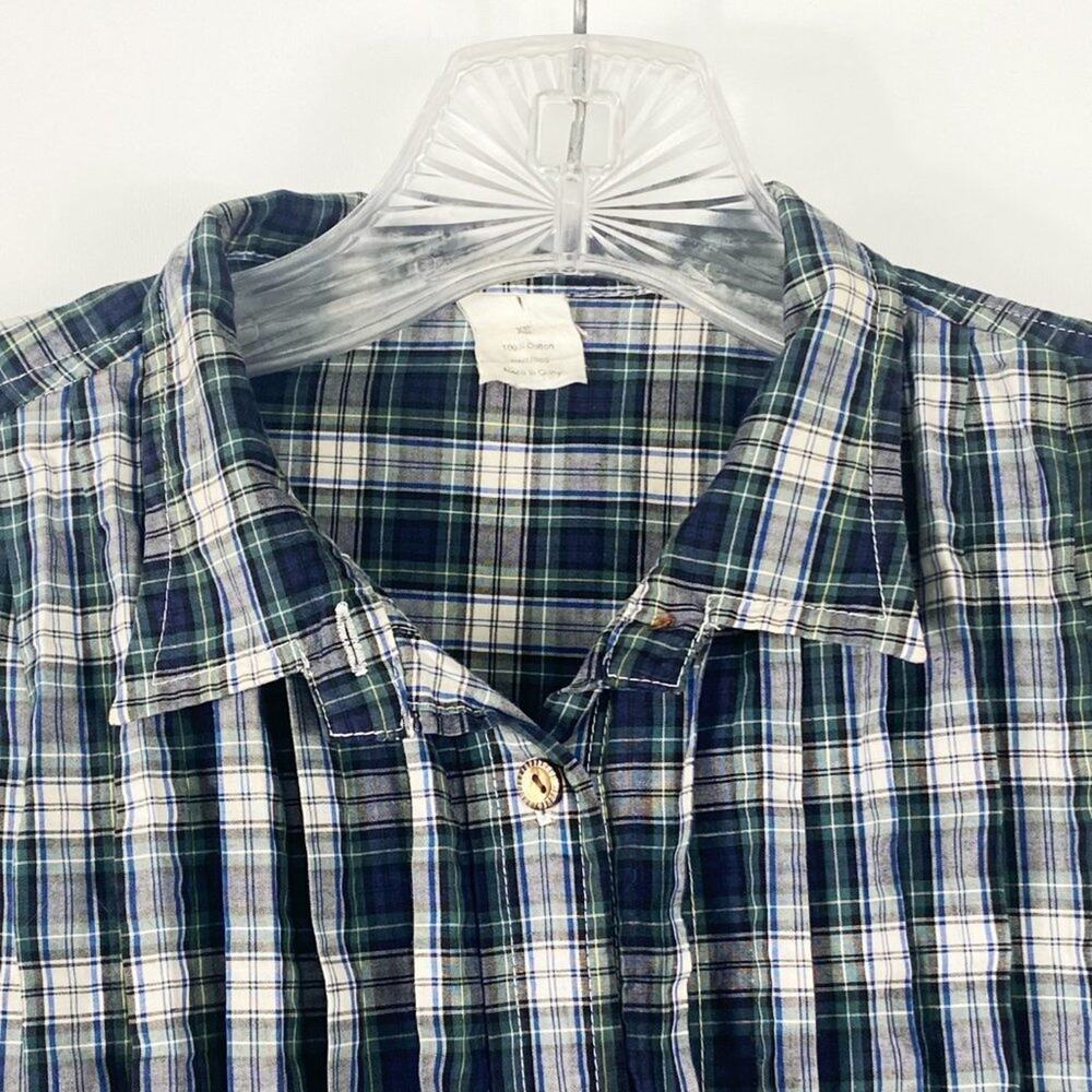 J. Crew Navy Tartan Plaid Ruffled Tuxedo Button Down Shirt Womens XS - Picture 2 of 6